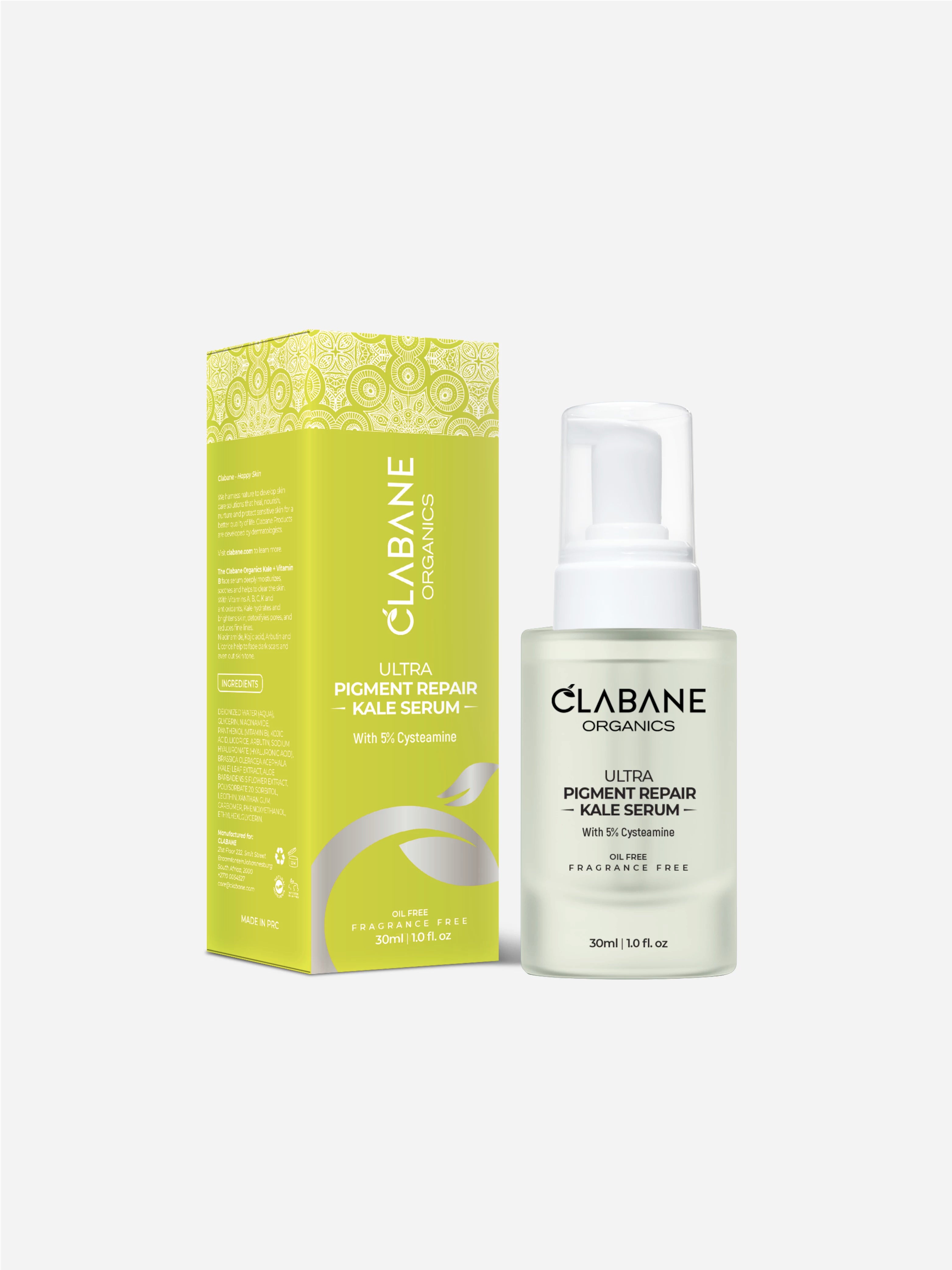 Clabane Organics Ultra Pigment Repair Kale Serum Powerful Pigmentation Correction with 5% Cysteamine