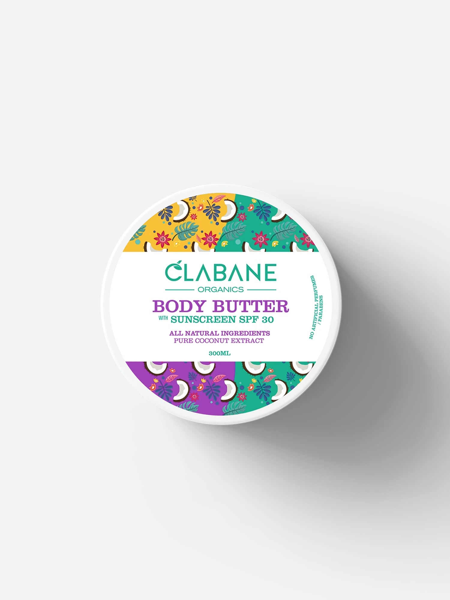 Top view of Clabane Organics Body Butter with SPF 30 with Coconut