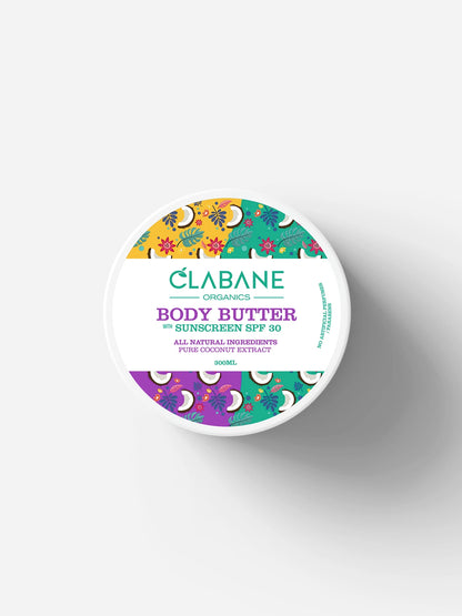 Top view of Clabane Organics Body Butter with SPF 30 with Coconut