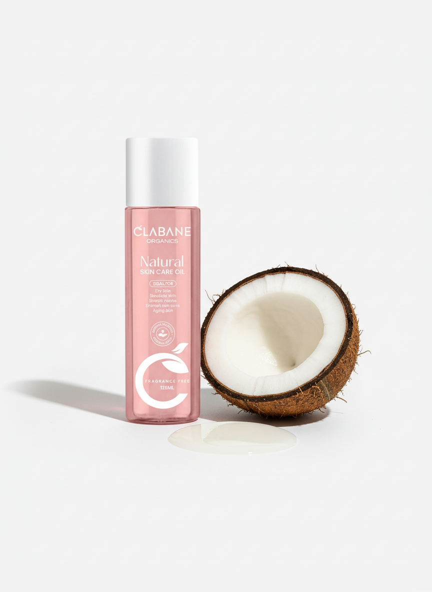 Clabane hair care product with a coconut on a plain background