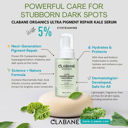 Clabane Organics Ultra Pigment Repair Kale Serum Powerful Pigmentation Correction with 5% Cysteamine